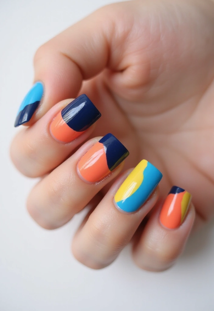 29 E-Girl Nails Featuring Dark Accents and Playful Designs - 12. Bold Color Blocking