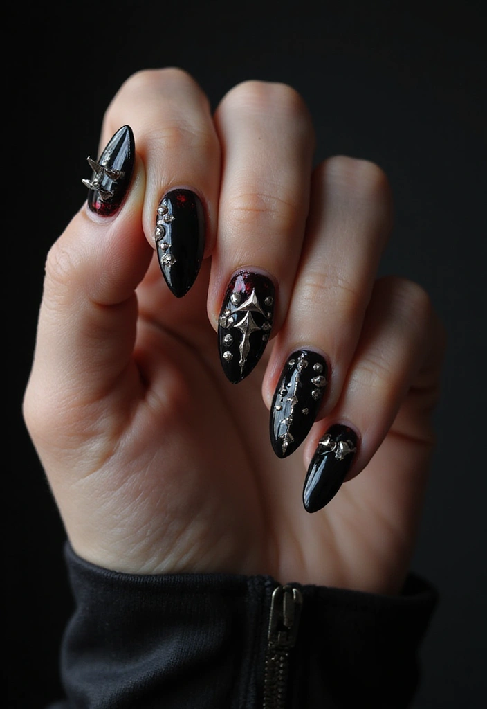 29 E-Girl Nails Featuring Dark Accents and Playful Designs - 13. Punk-Inspired Spikes
