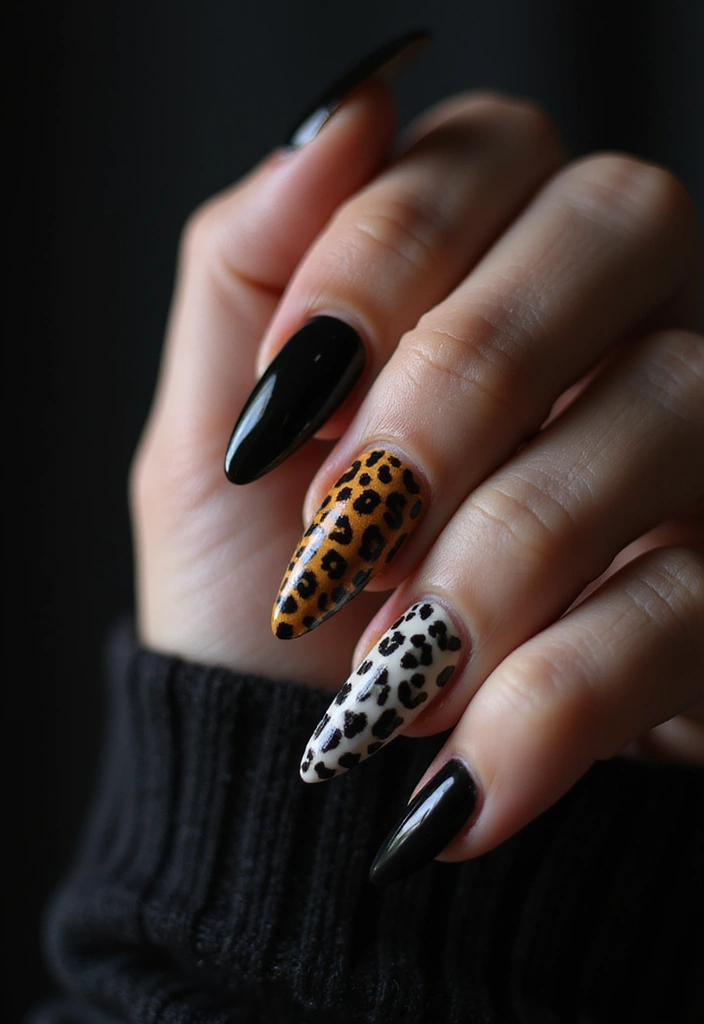 29 E-Girl Nails Featuring Dark Accents and Playful Designs - 16. Edgy Animal Prints