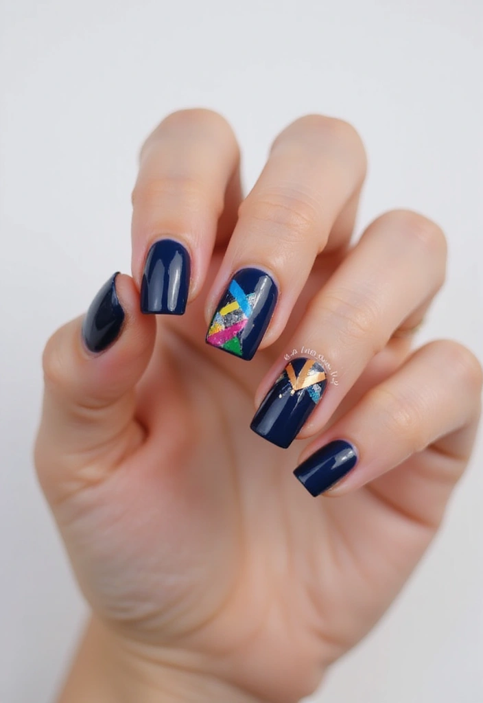 29 E-Girl Nails Featuring Dark Accents and Playful Designs - 20. Geometric Designs