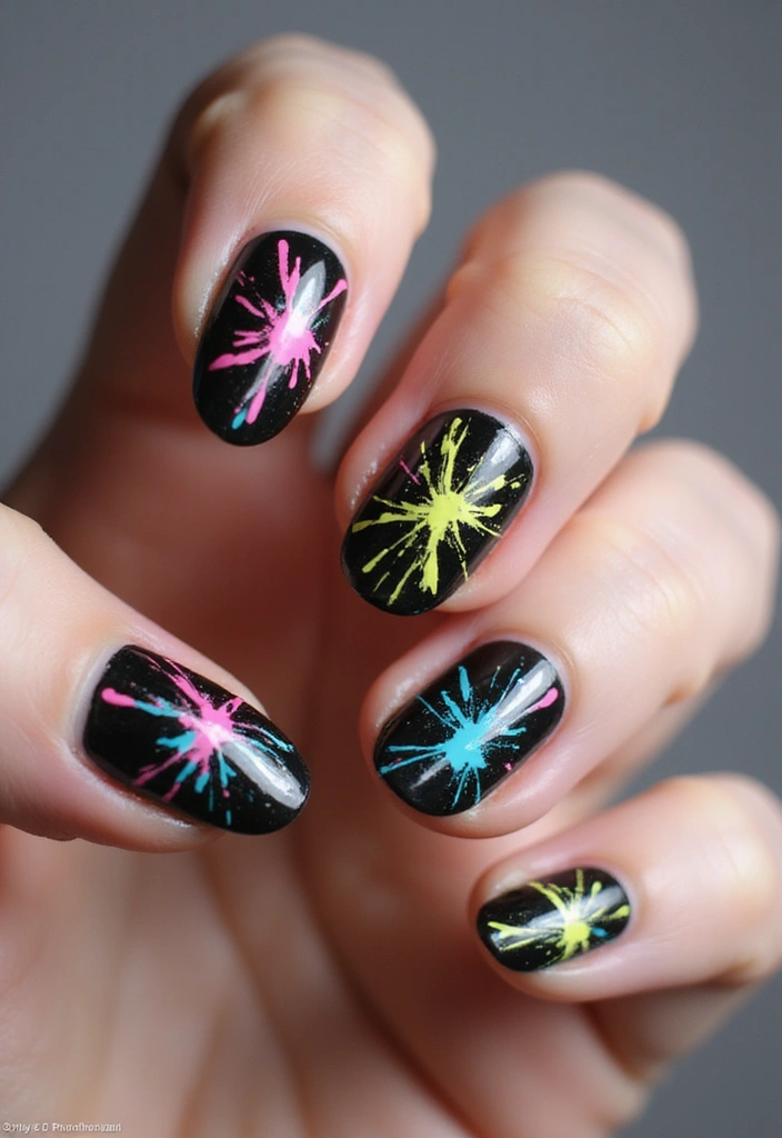 29 E-Girl Nails Featuring Dark Accents and Playful Designs - 22. Colorful Splatter Art