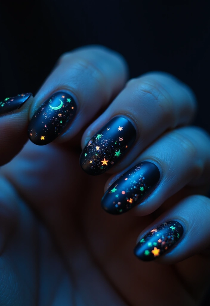 29 E-Girl Nails Featuring Dark Accents and Playful Designs - 23. Luminous Glow-in-the-Dark