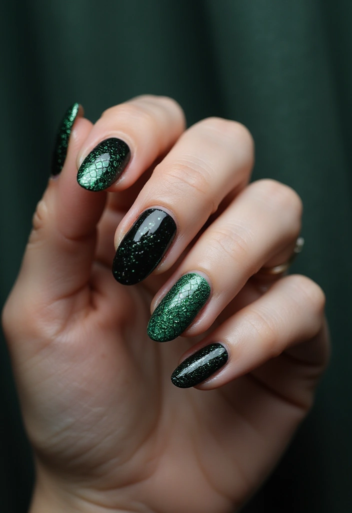29 E-Girl Nails Featuring Dark Accents and Playful Designs - 24. Trendy Snake Skin