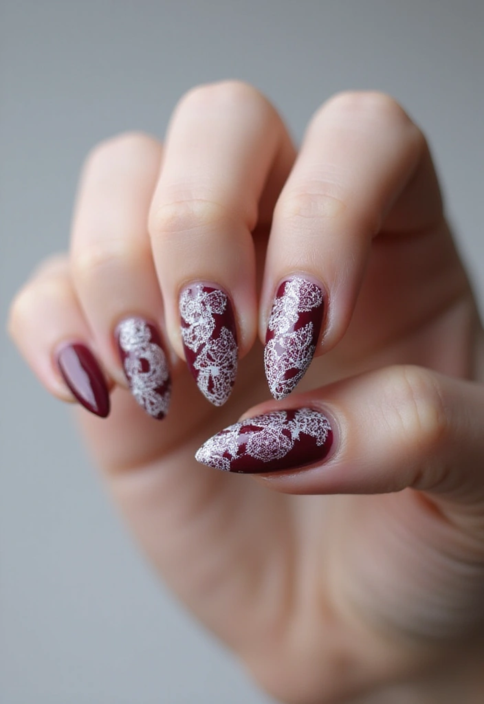 29 E-Girl Nails Featuring Dark Accents and Playful Designs - 25. Elegant Lace Details