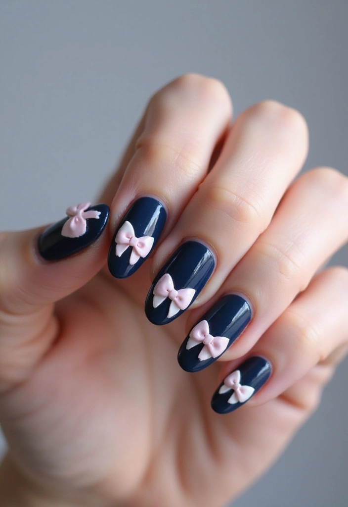 29 E-Girl Nails Featuring Dark Accents and Playful Designs - 27. Stylish Bows
