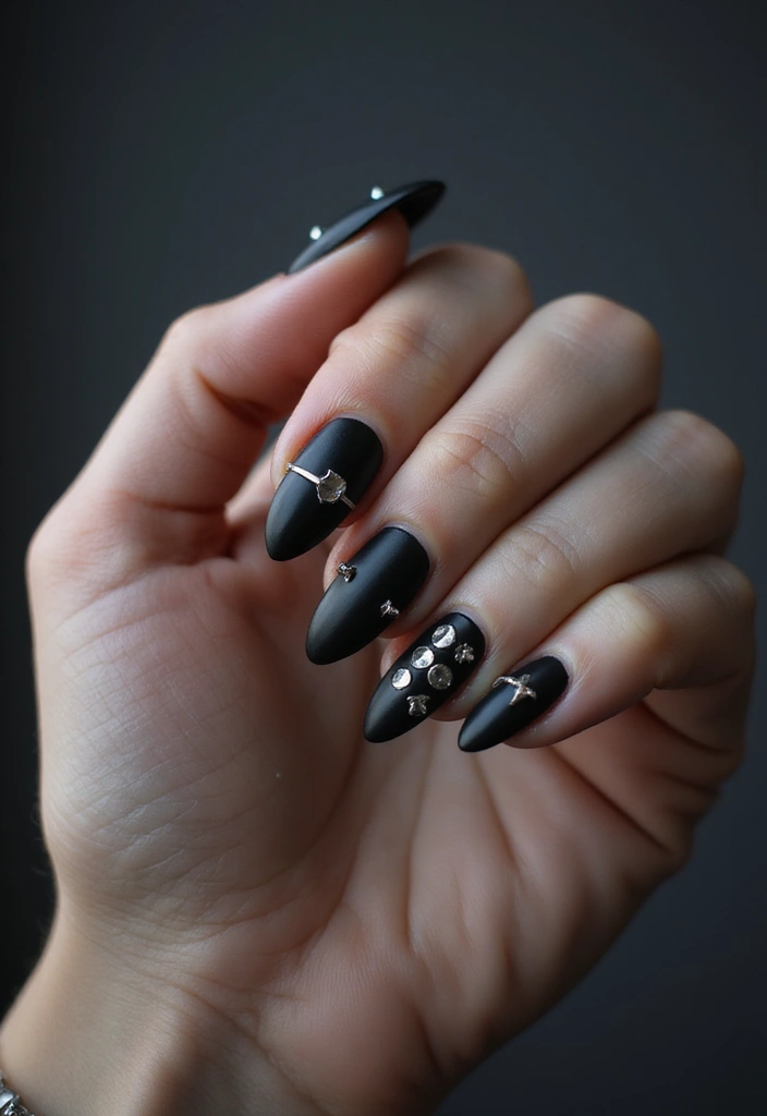 29 E-Girl Nails Featuring Dark Accents and Playful Designs - 28. Edgy Studded Accents