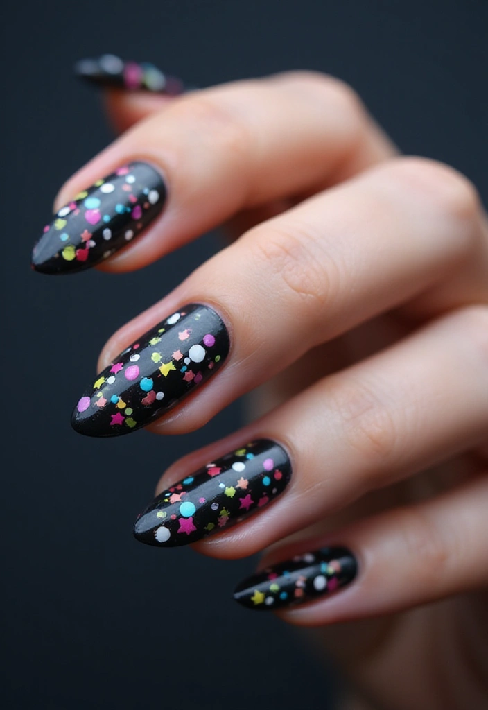 29 E-Girl Nails Featuring Dark Accents and Playful Designs - 29. Fun Confetti Style