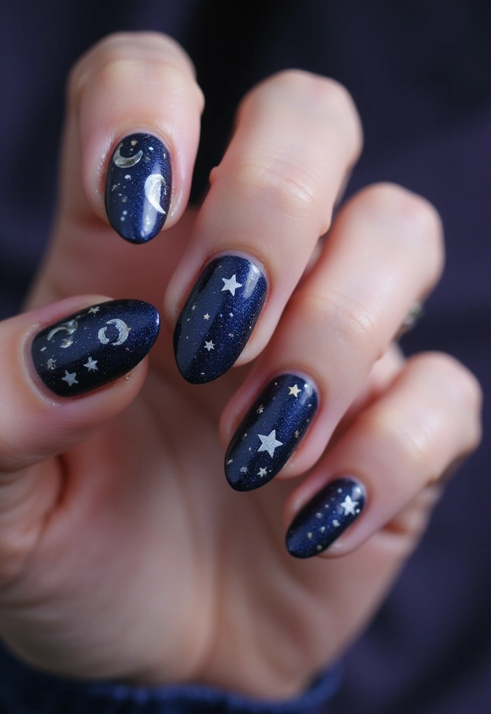 29 E-Girl Nails Featuring Dark Accents and Playful Designs - 9. Playful Stars and Moons
