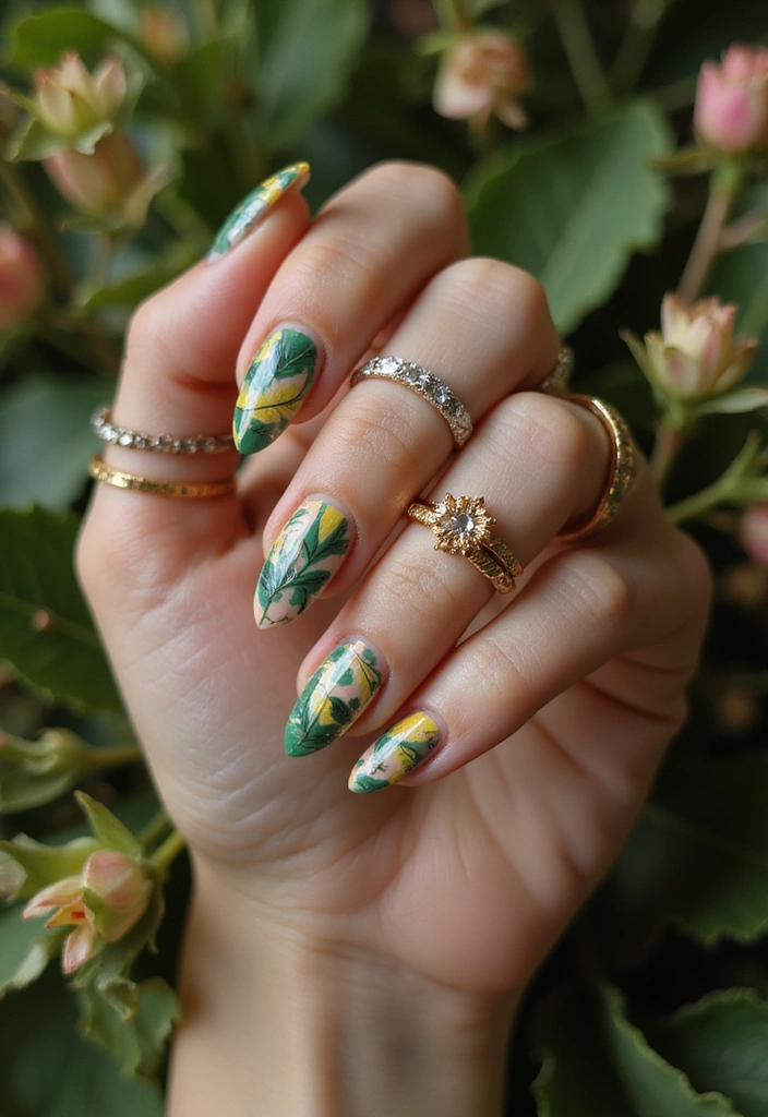 29 Nails with Rings Aesthetic – Styling Tips & Inspiration - 5. Nature-Inspired Artwork