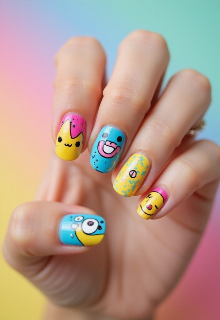 30 Coffin Nails Short – Stylish & Practical for Daily Wear - 10. Whimsical Cartoon Designs
