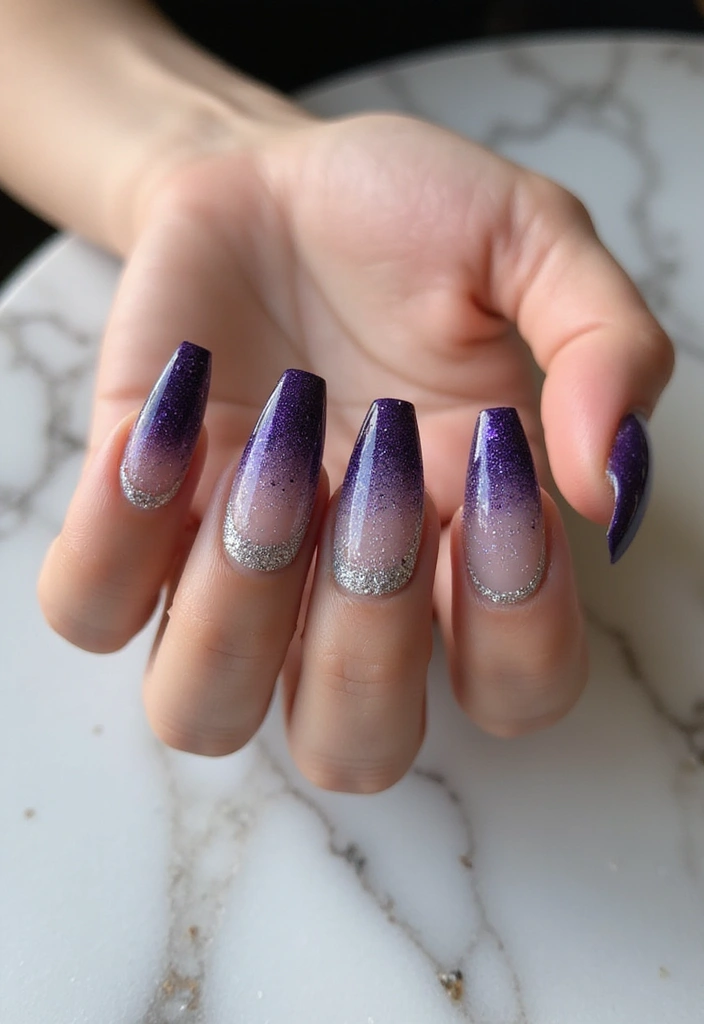 30 Coffin Nails Short – Stylish & Practical for Daily Wear - 12. Gradient Glitter Glam