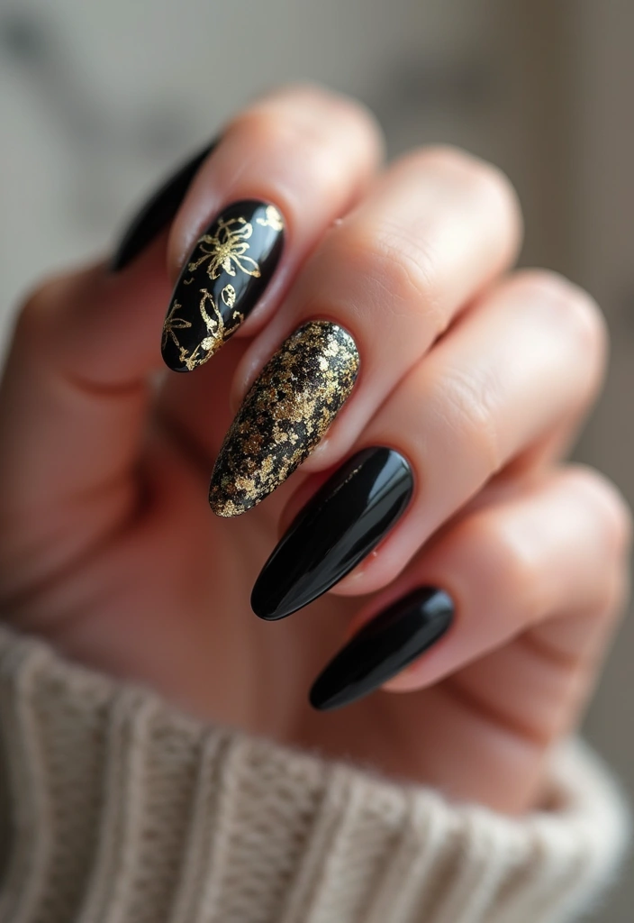 30 Coffin Nails Short – Stylish & Practical for Daily Wear - 26. Timeless Black & Gold