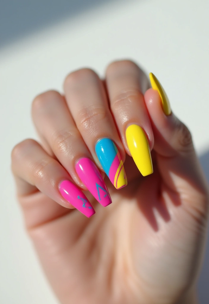 30 Coffin Nails Short – Stylish & Practical for Daily Wear - 27. Captivating Color Blocking