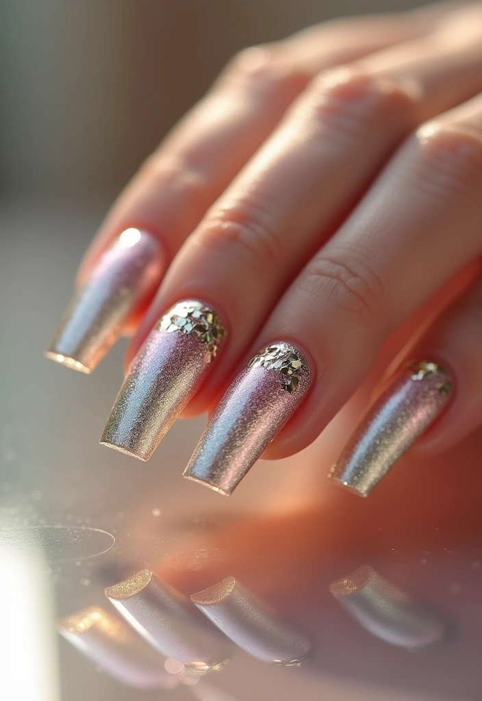 30 Coffin Nails Short – Stylish & Practical for Daily Wear - 5. Shimmering Metallics