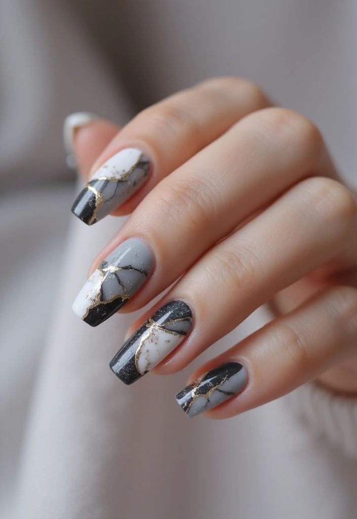 30 Coffin Nails Short – Stylish & Practical for Daily Wear - 6. Marbled Elegance