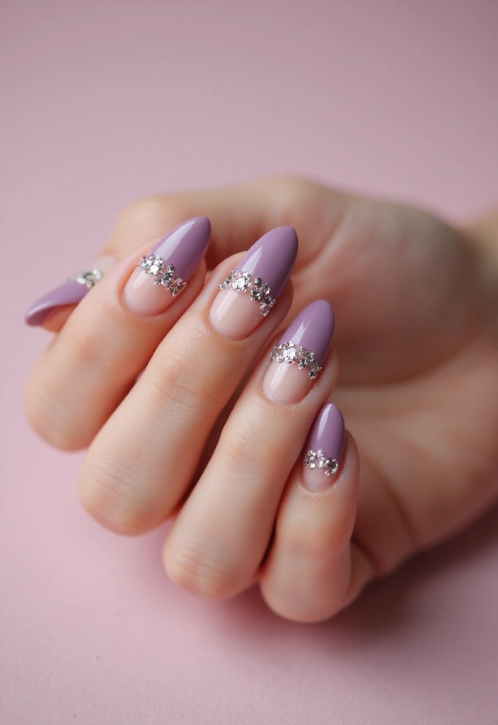 30 Mauve Nails for a Subtle, Sophisticated Vibe - 17. Mauve with Rhinestone Tips
