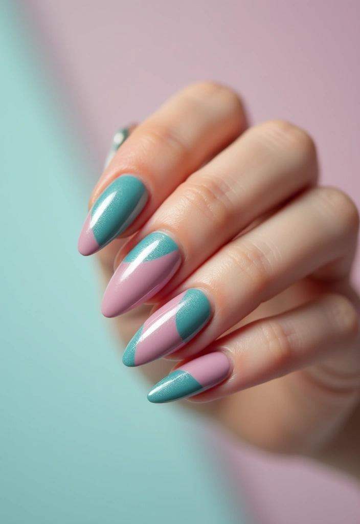 30 Mauve Nails for a Subtle, Sophisticated Vibe - 20. Mauve and Teal Twist