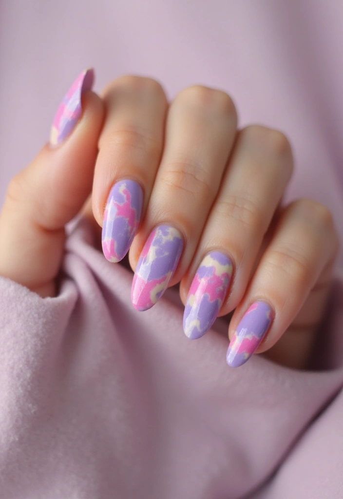 30 Mauve Nails for a Subtle, Sophisticated Vibe - 22. Mauve Tie-Dye Effect