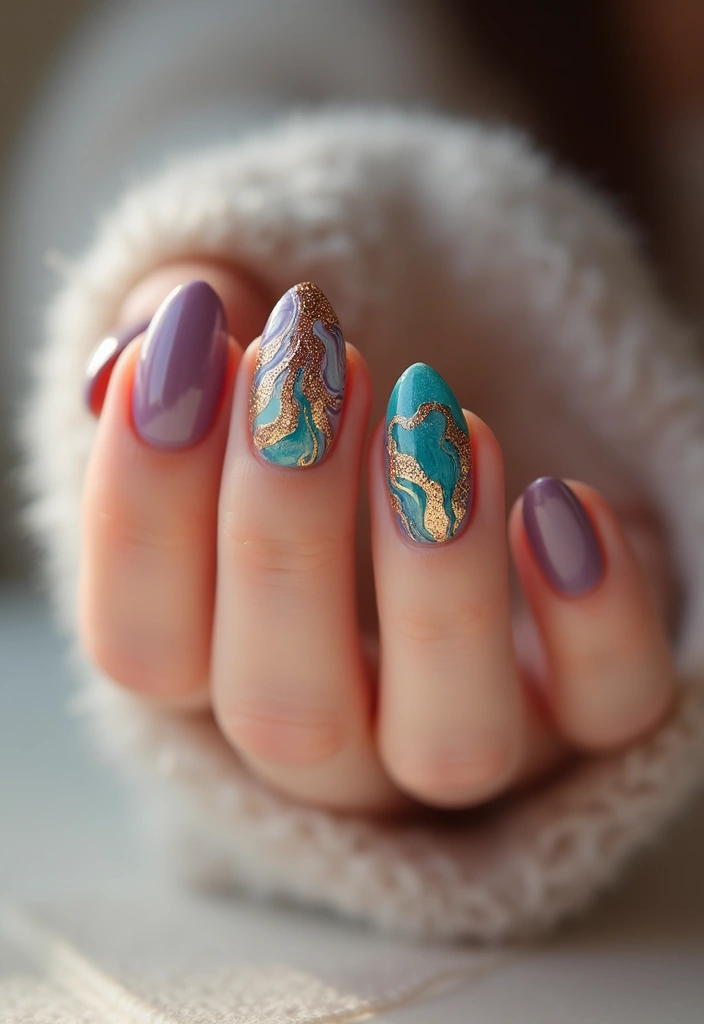 30 Mauve Nails for a Subtle, Sophisticated Vibe - 25. Mauve and Colorful Marble