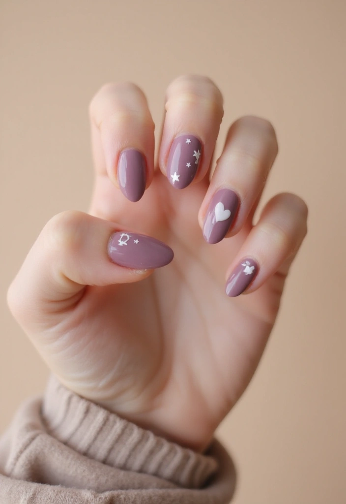 30 Mauve Nails for a Subtle, Sophisticated Vibe - 26. Mauve with Minimalist Icons
