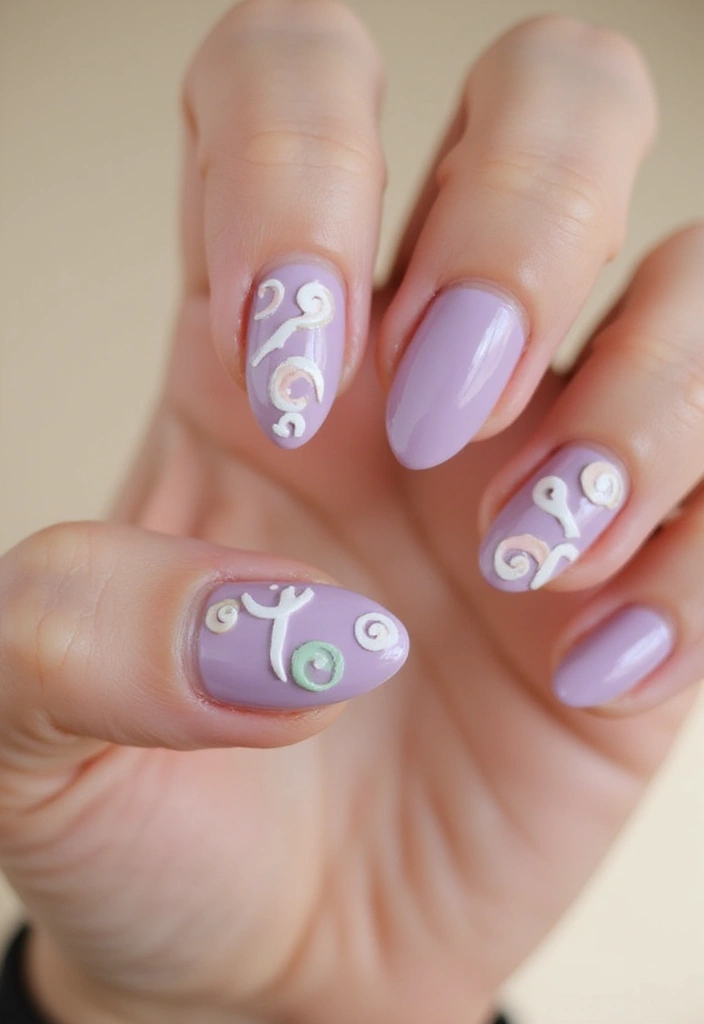 30 Mauve Nails for a Subtle, Sophisticated Vibe - 28. Mauve with Whimsical Swirls