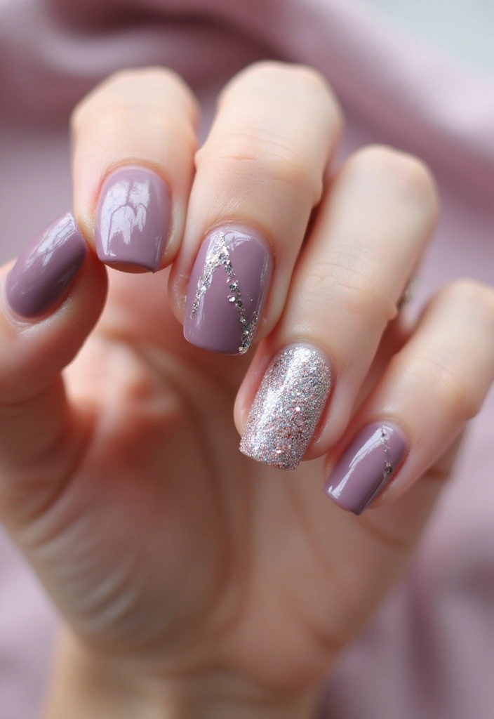 30 Mauve Nails for a Subtle, Sophisticated Vibe - 3. Mauve Glitter Accents