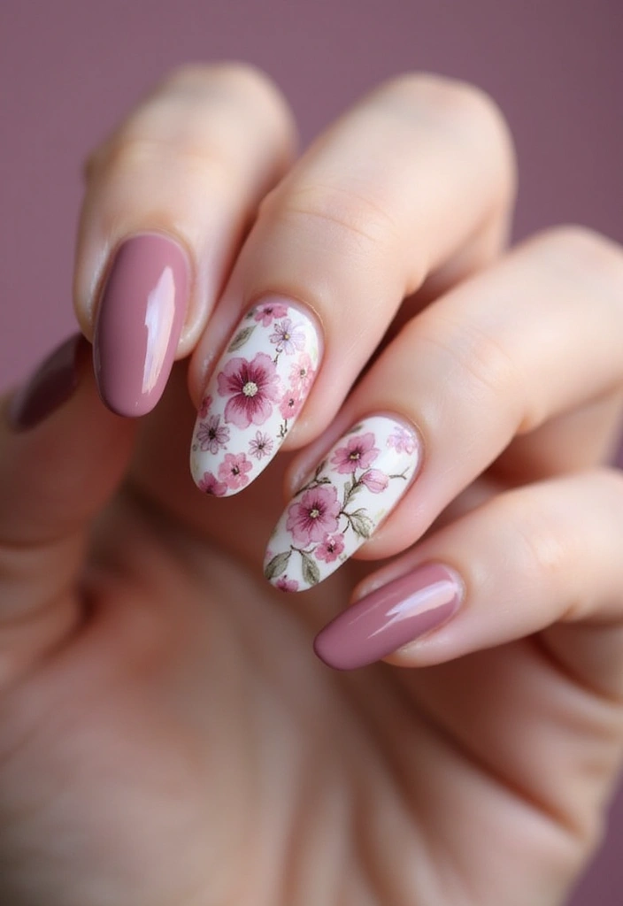 30 Mauve Nails for a Subtle, Sophisticated Vibe - 5. Floral Mauve Nail Art