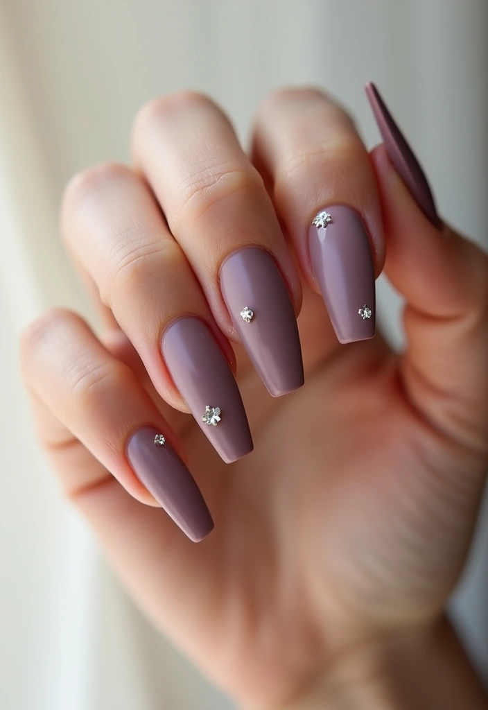 30 Mauve Nails for a Subtle, Sophisticated Vibe - 8. Matte Mauve with Accent Stones