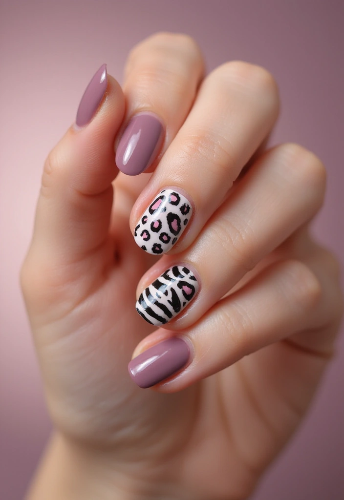 30 Mauve Nails for a Subtle, Sophisticated Vibe - 9. Mauve with Animal Print
