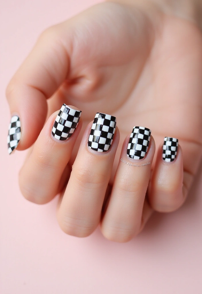 30 Minimalist Nail Art Designs That Are Quietly Stunning - 17. Simple Checkerboard