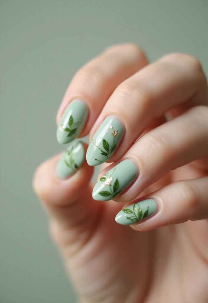 30 Minimalist Nail Art Designs That Are Quietly Stunning - 18. Fresh Leaves