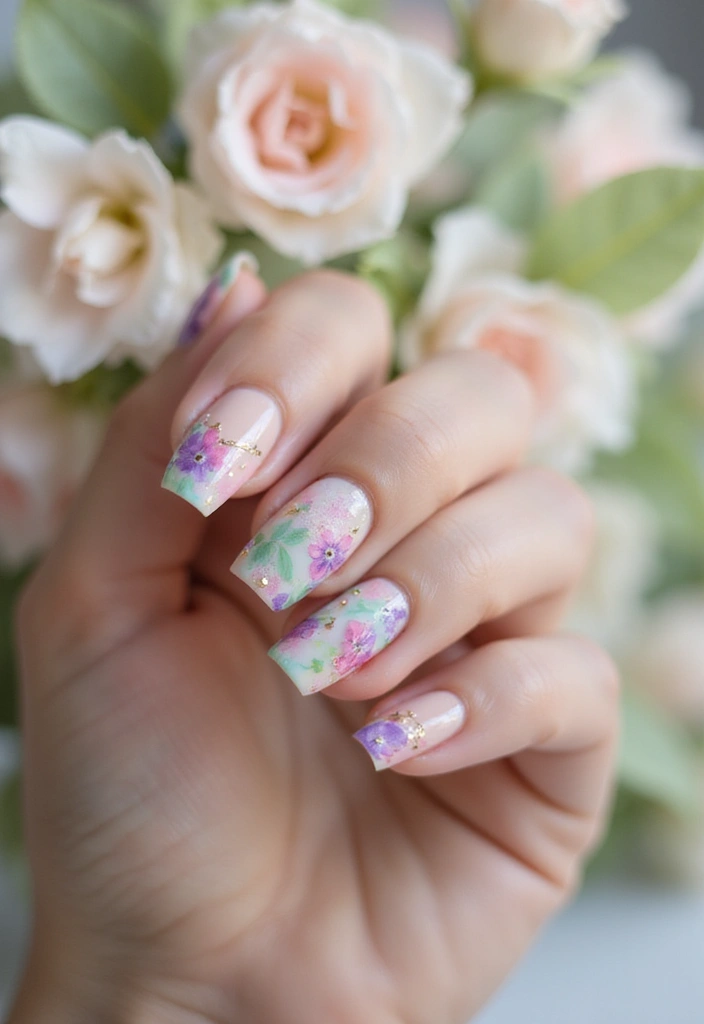 30 Spring Pastel Nails for Fresh, Floral Vibes - 10. Floral Watercolor Art