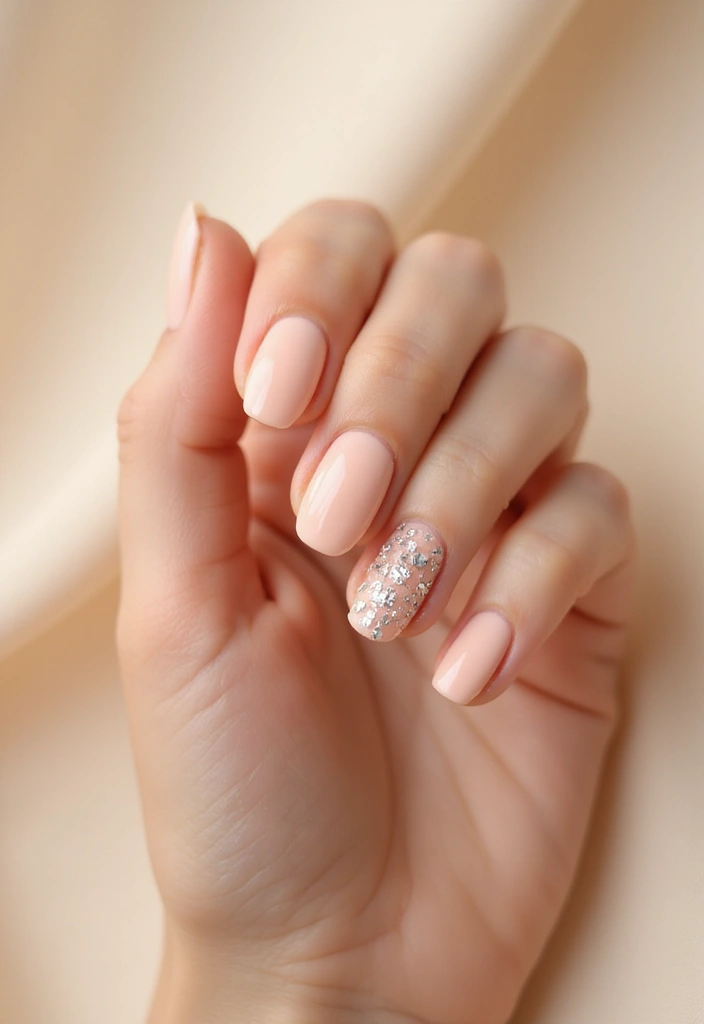 30 Spring Pastel Nails for Fresh, Floral Vibes - 11. Light Peach with Silver Streaks