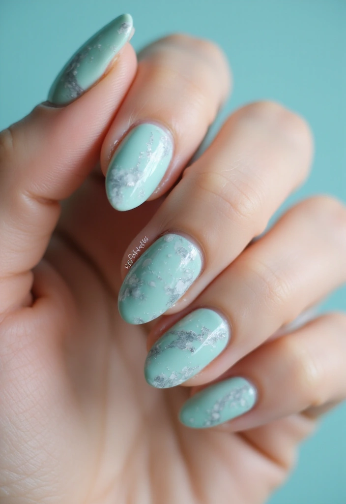 30 Spring Pastel Nails for Fresh, Floral Vibes - 14. Soft Aqua with Marble Effect