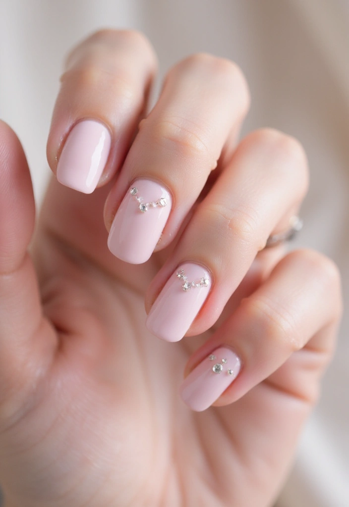 30 Spring Pastel Nails for Fresh, Floral Vibes - 15. Pale Pink with Rhinestone Accents