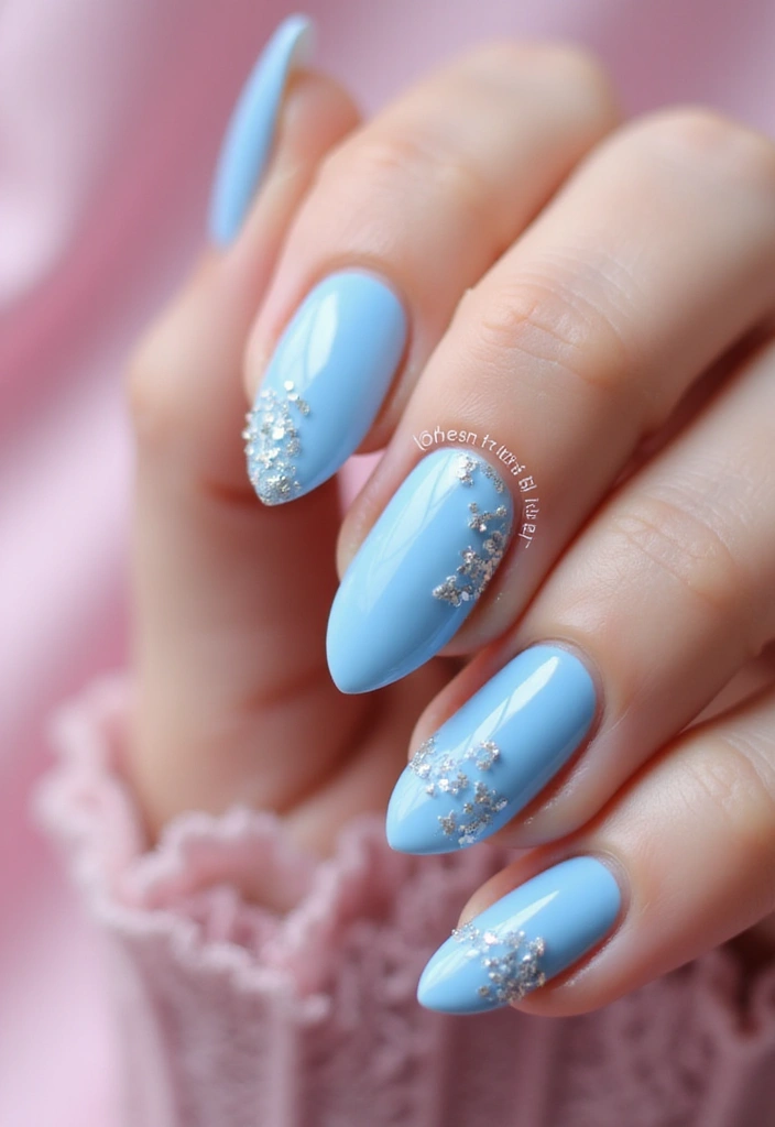 30 Spring Pastel Nails for Fresh, Floral Vibes - 18. Powder Blue with Silver Glitter