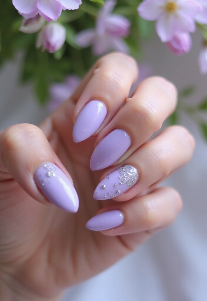 30 Spring Pastel Nails for Fresh, Floral Vibes - 20. Lilac with Subtle Glitter