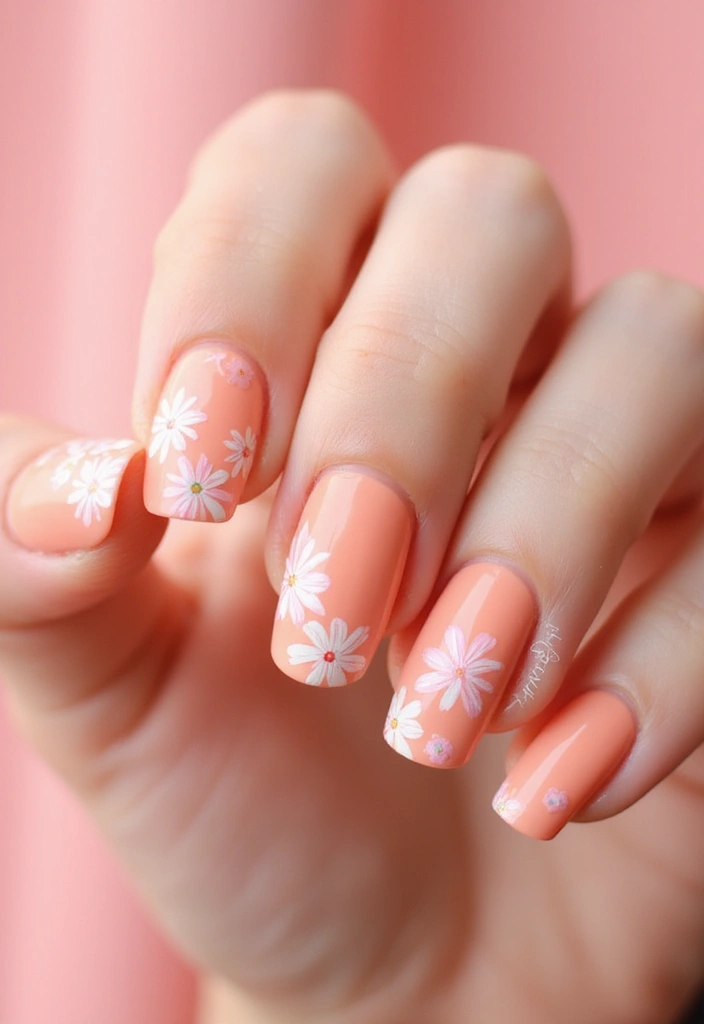 30 Spring Pastel Nails for Fresh, Floral Vibes - 23. Light Coral with Ombre Flowers