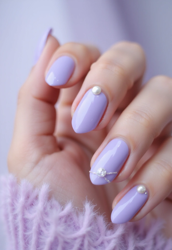 30 Spring Pastel Nails for Fresh, Floral Vibes - 25. Soft Lilac with Dainty Pearls