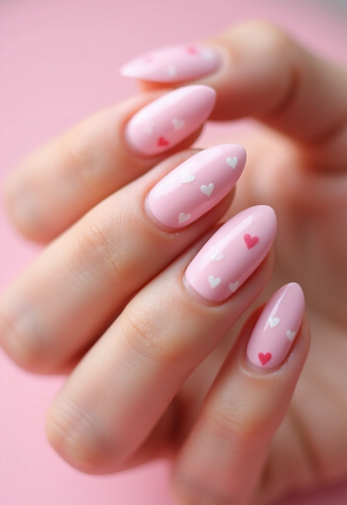 30 Spring Pastel Nails for Fresh, Floral Vibes - 30. Soft Pink with Heart Details