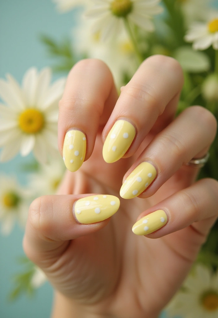 30 Spring Pastel Nails for Fresh, Floral Vibes - 7. Light Yellow with Dot Details