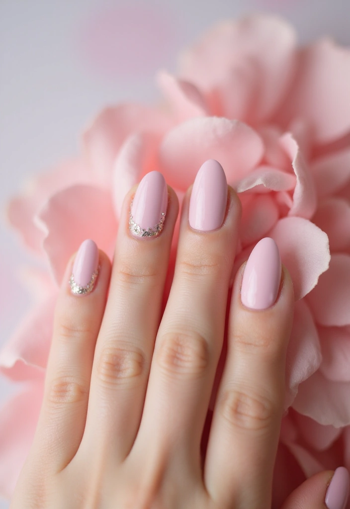 30 Spring Pastel Nails for Fresh, Floral Vibes - 8. Pale Pink with Glitter Accents