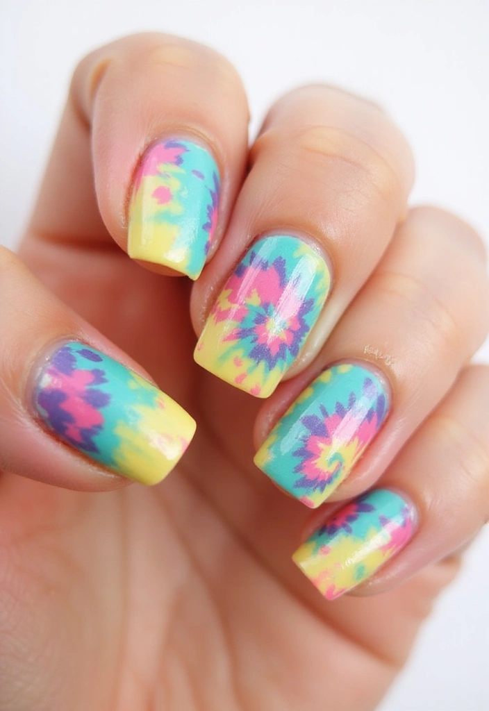 31 90s Nails Comeback: Thin Lines, Tiny Florals & Retro Cool - 15. Tie-Dye Hues