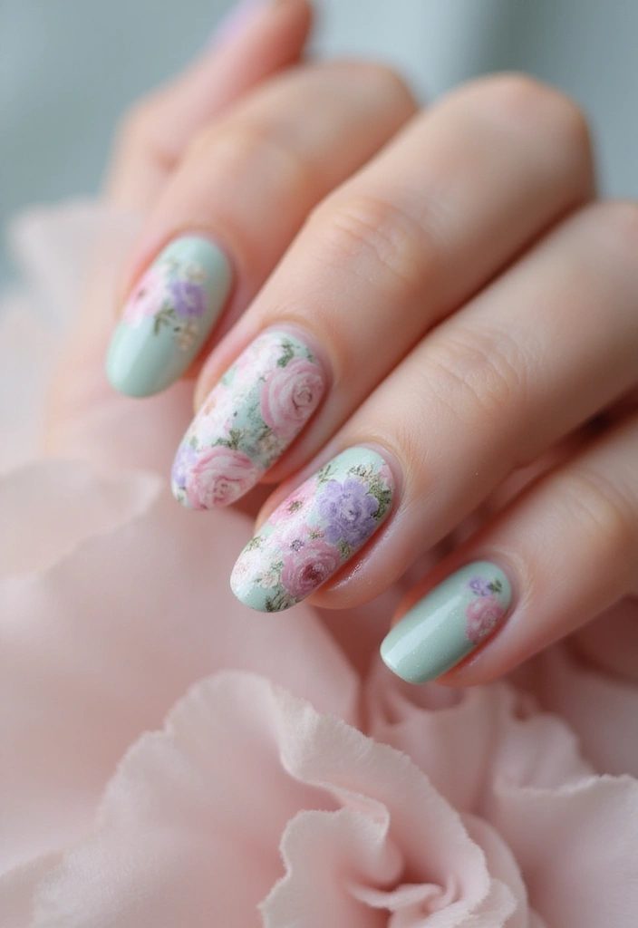 31 90s Nails Comeback: Thin Lines, Tiny Florals & Retro Cool - 16. Vintage Floral Patterns