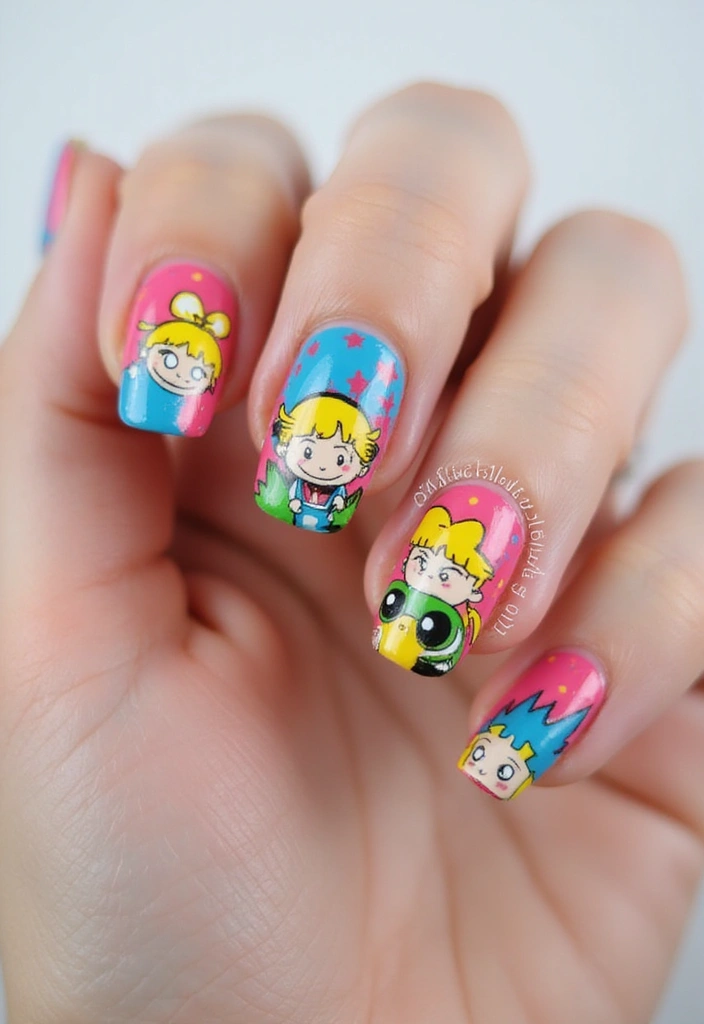 31 90s Nails Comeback: Thin Lines, Tiny Florals & Retro Cool - 22. 90s Cartoon Nails