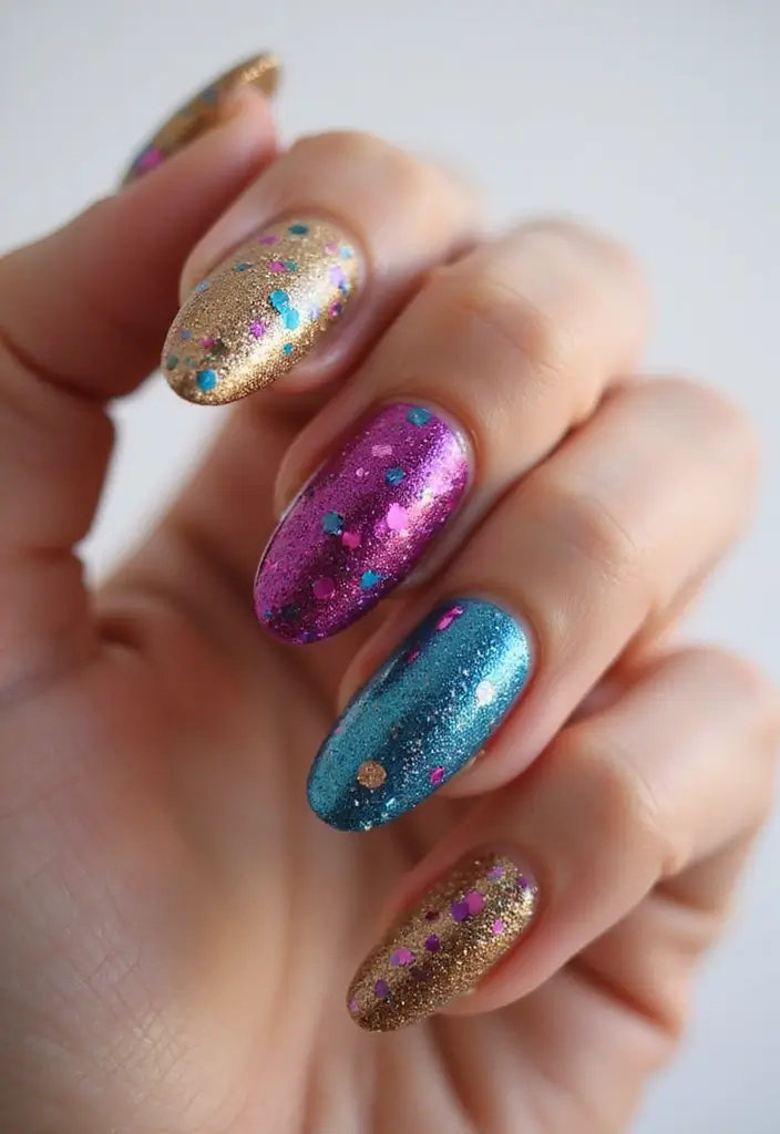 31 90s Nails Comeback: Thin Lines, Tiny Florals & Retro Cool - 6. Retro Glitter