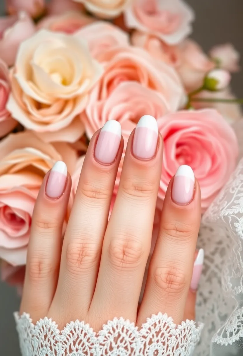 32 Elegant French Tips for the Modern Bride - 18. Romantic Pearlescent Finish