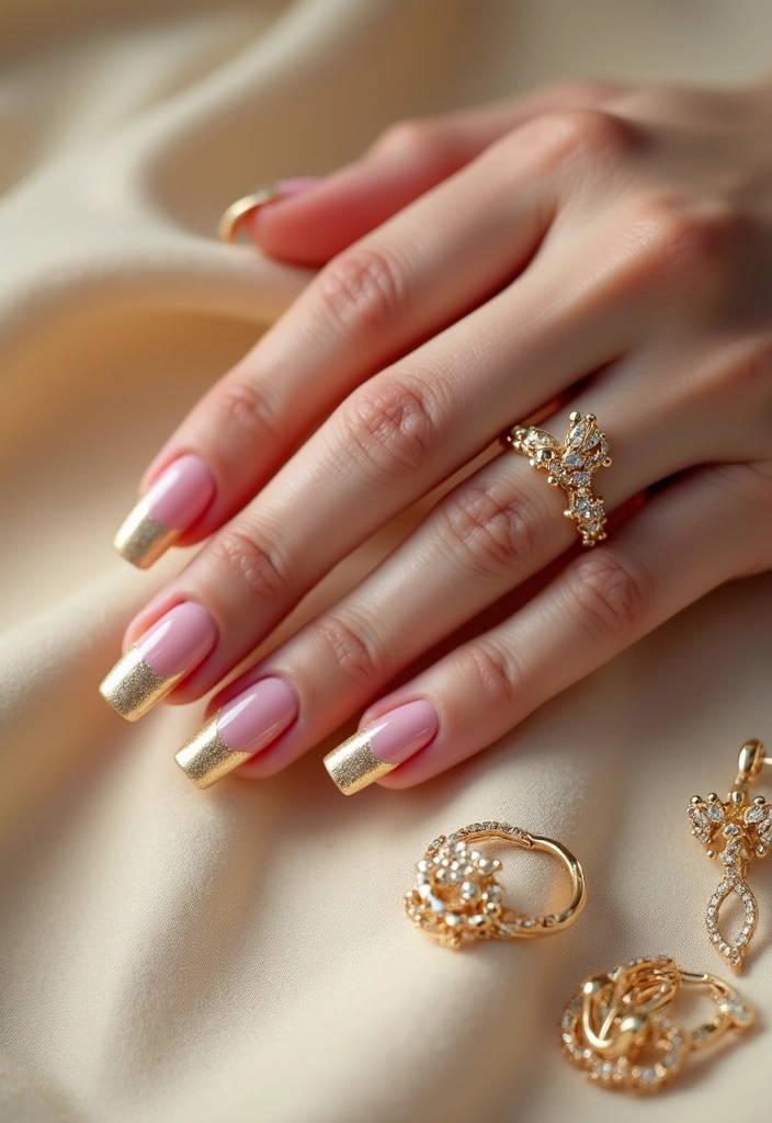32 Elegant French Tips for the Modern Bride - 3. Glittering Gold Tips