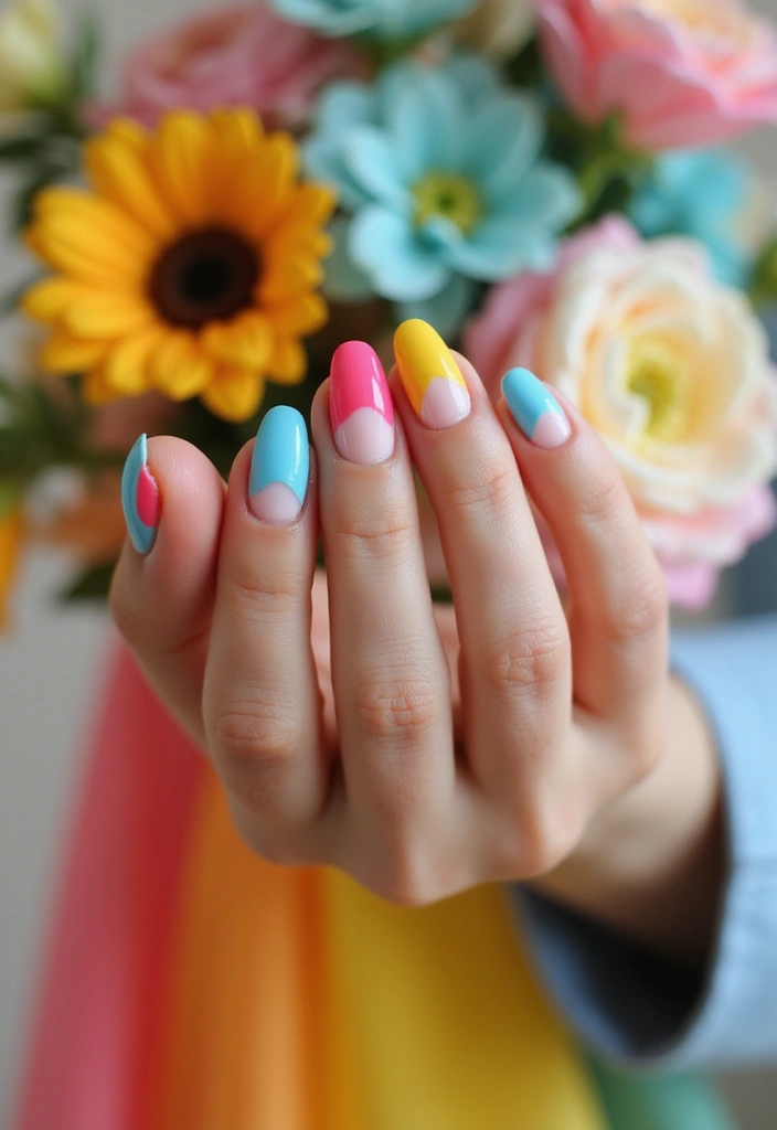 32 Elegant French Tips for the Modern Bride 8. Bold Color Block French