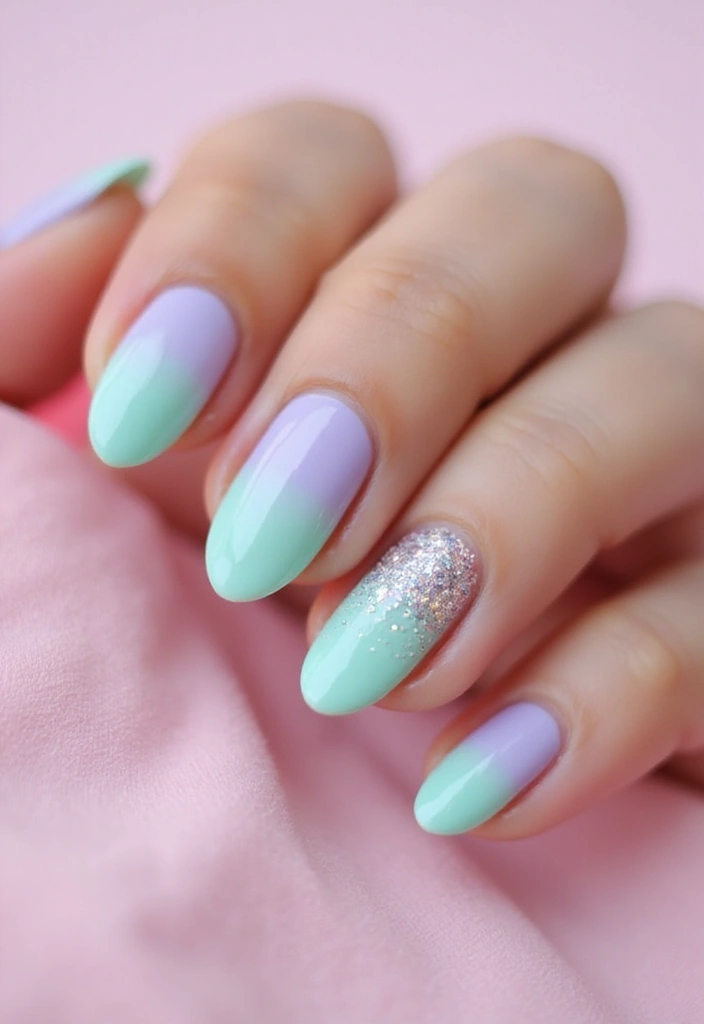 32 Soft Girl Nails with Pastels, Pearls, and Delicate Details - 13. Glistening Glitter Tips